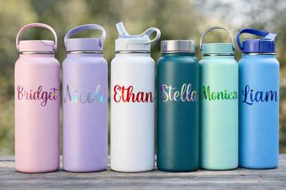 Custom Name Decal in Solid or Holographic Multi Color, Cursive Font - KWL Creations