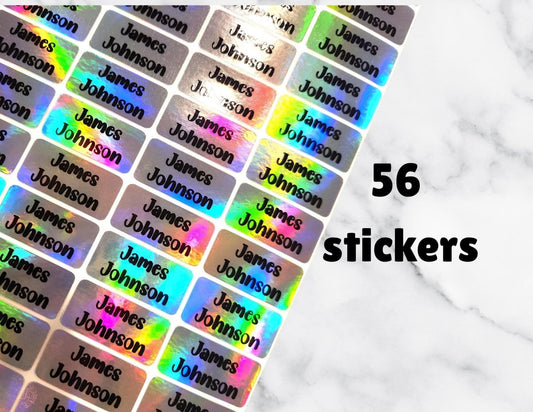 Custom Name Holographic Sticker Sheets – 56 Labels per Sheet. Multi Fonts - KWL Creations