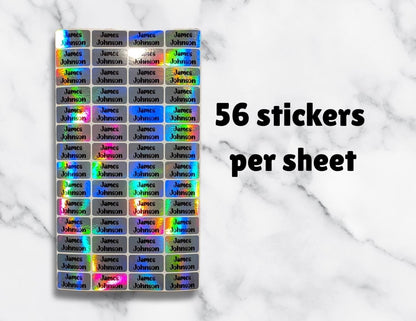 Custom Name Holographic Sticker Sheets – 56 Labels per Sheet. Multi Fonts - KWL Creations
