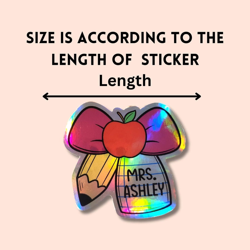 Custom Name Teacher Sticker – Apple Pencil Bow Design - KWL Creations