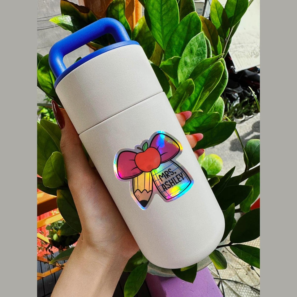 Custom Name Teacher Sticker – Apple Pencil Bow Design - KWL Creations