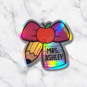 Custom Name Teacher Sticker – Apple Pencil Bow Design - KWL Creations