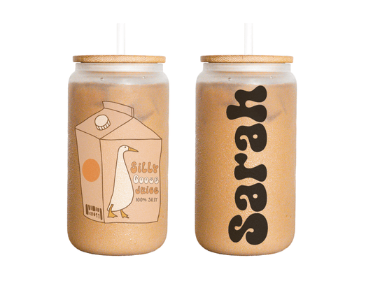 Custom Silly Goose Juice Frosted Glass Can: Retro Iced Coffee Cup - KWL Creations