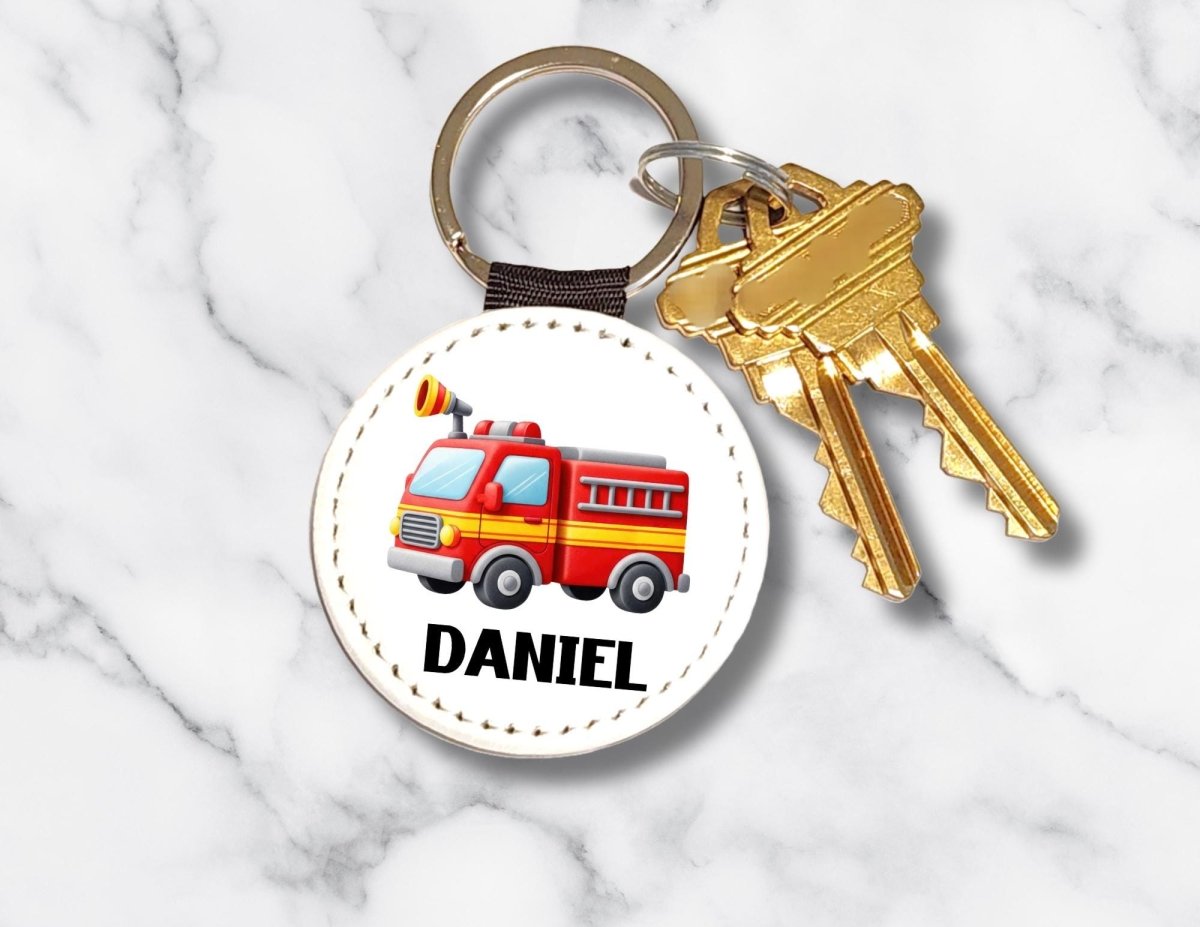 Custom Text Fire Truck Keychain - KWL Creations