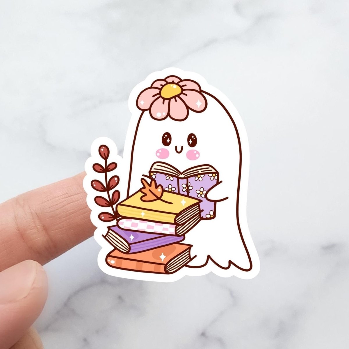 Cute Ghost Reading Holographic Sticker, Booklover Sticker, eReader Sticker - KWL Creations