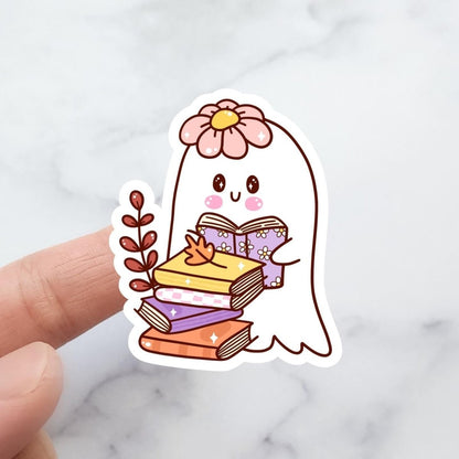 Cute Ghost Reading Holographic Sticker, Booklover Sticker, eReader Sticker - KWL Creations