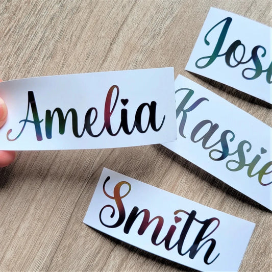 Dark Holographic Cursive Name Decal Sticker, Custom Text - KWL Creations
