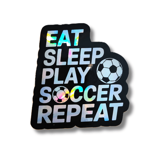 eat sleep play soccer repeat holographic sticker black sports decal soccer design
