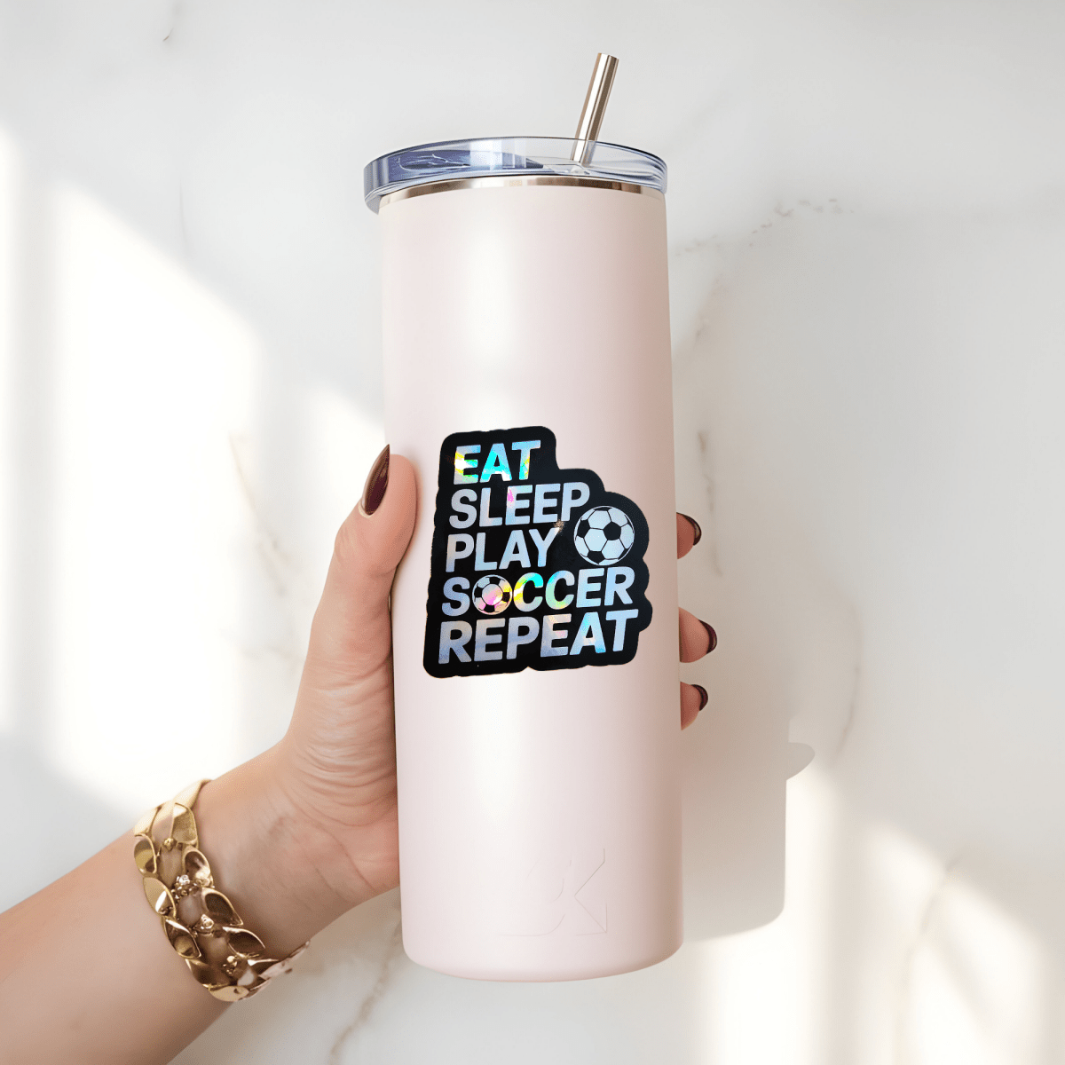 Eat Sleep Play Soccer Repeat Holographic Sticker – Sports Motivation Soccer Decal for Water Bottle, Laptop, Car, or Gear - KWL Creations