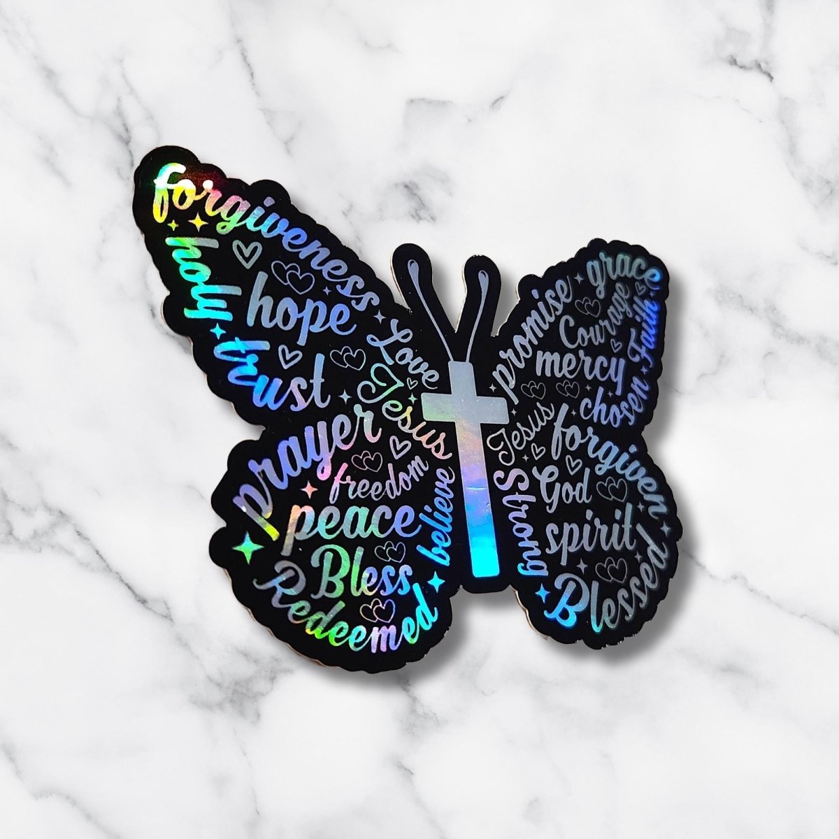 Holographic Butterfly Christian Sticker: Inspirational Affirmations - KWL Creations