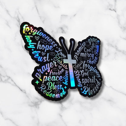 Holographic Butterfly Christian Sticker: Inspirational Affirmations - KWL Creations