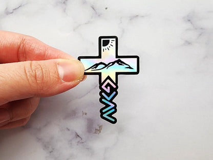Holographic Christian Cross Sticker: God is Greater Than The Highs and Lows - KWL Creations