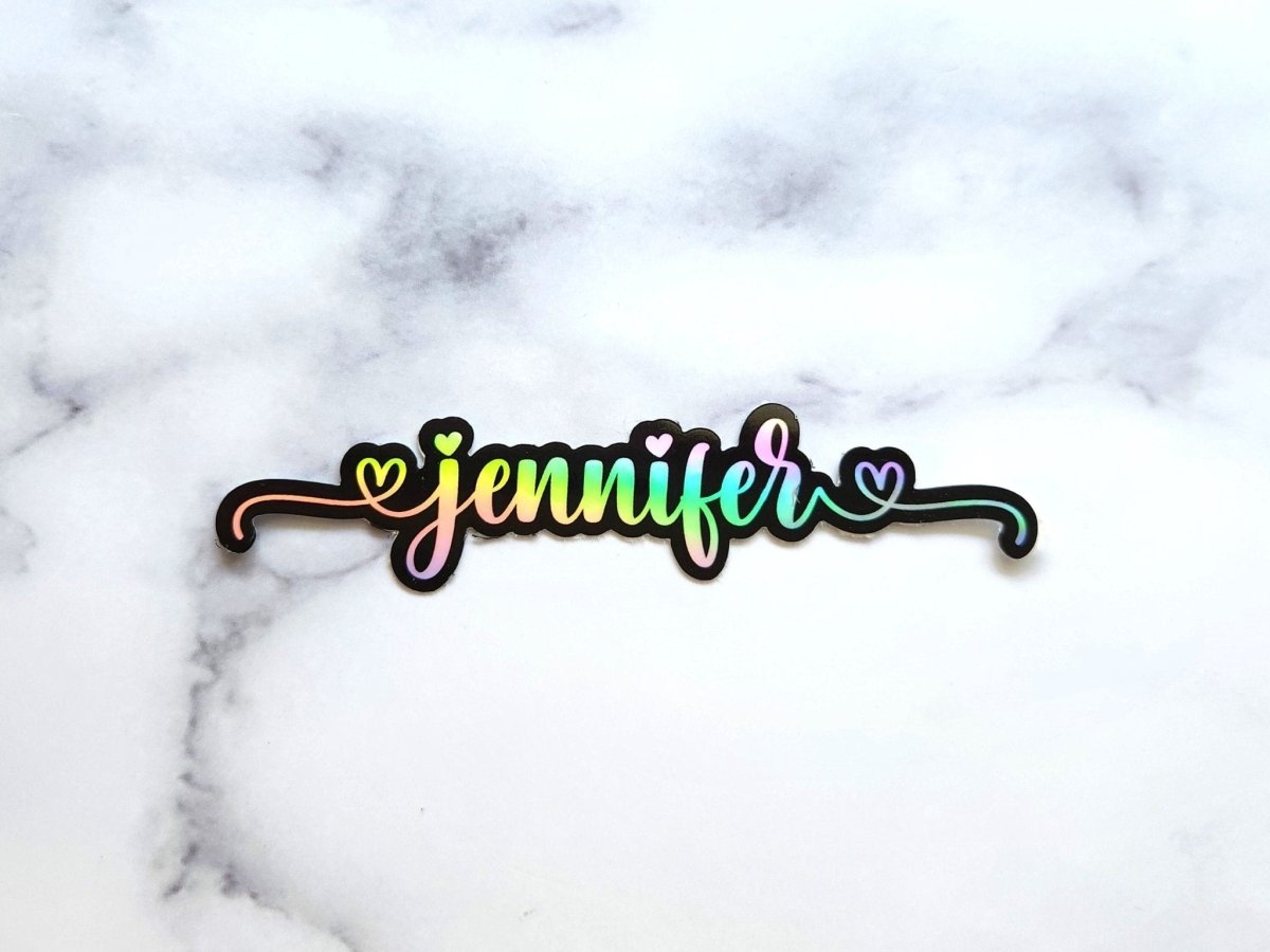 Holographic Custom Name Double Heart Swirls Sticker - KWL Creations