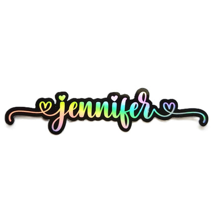 Holographic Custom Name Double Heart Swirls Sticker - KWL Creations