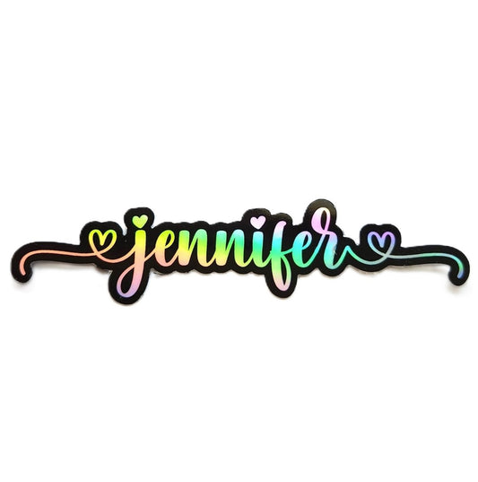 Holographic Custom Name Double Heart Swirls Sticker - KWL Creations