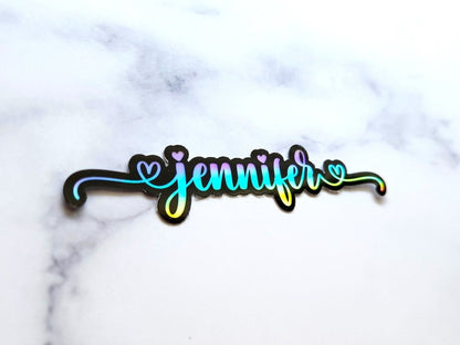 Holographic Custom Name Double Heart Swirls Sticker - KWL Creations