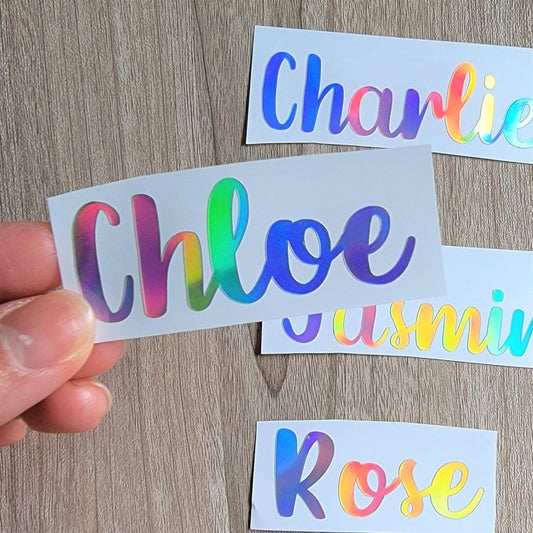 Holographic Custom Name Sticker, Cursive Font - KWL Creations