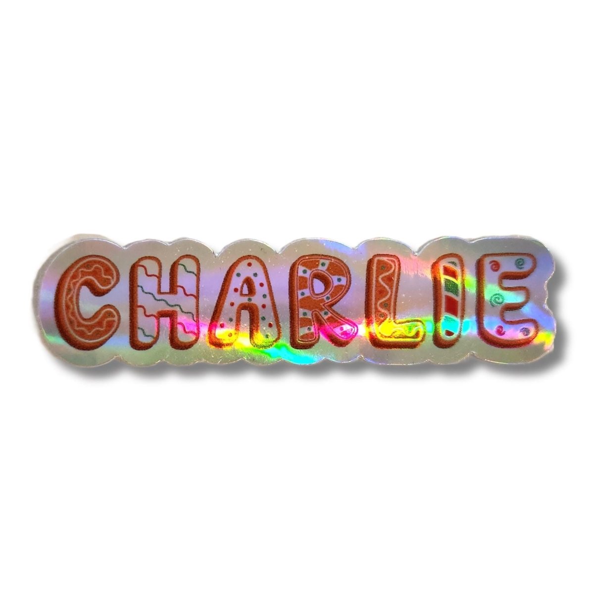 Holographic Custom Name Sticker – Holiday Gingerbread Christmas Font - KWL Creations