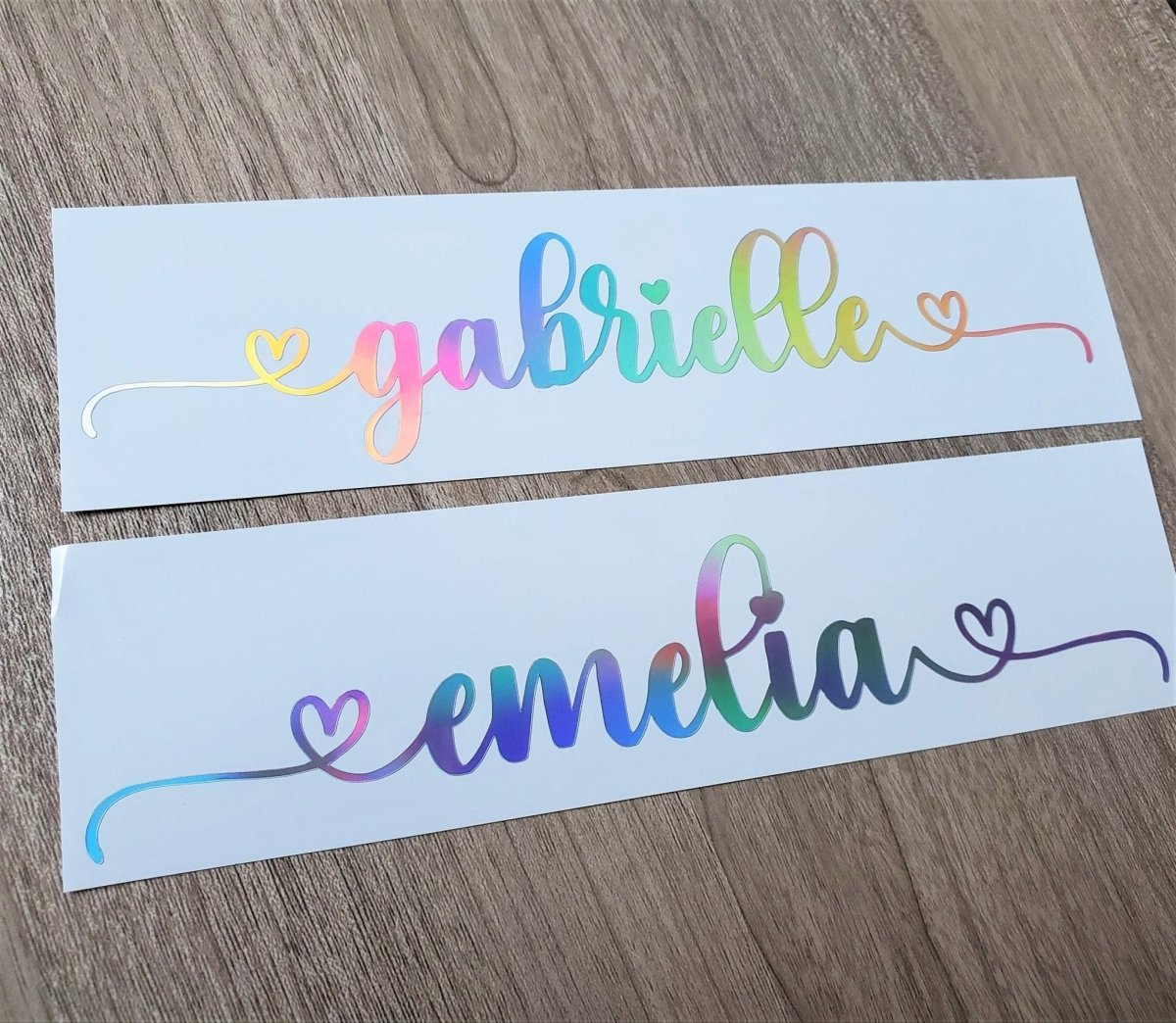 Holographic Custom Name Vinyl Decal: Double Heart Swirls - KWL Creations