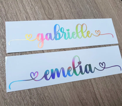 Holographic Custom Name Vinyl Decal: Double Heart Swirls - KWL Creations