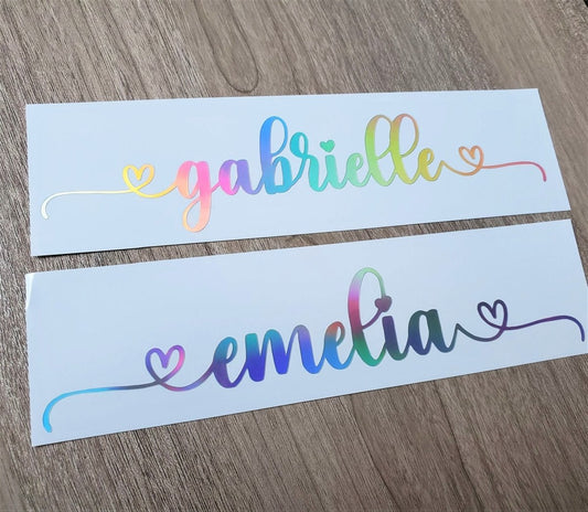 Holographic Custom Name Vinyl Decal: Double Heart Swirls - KWL Creations