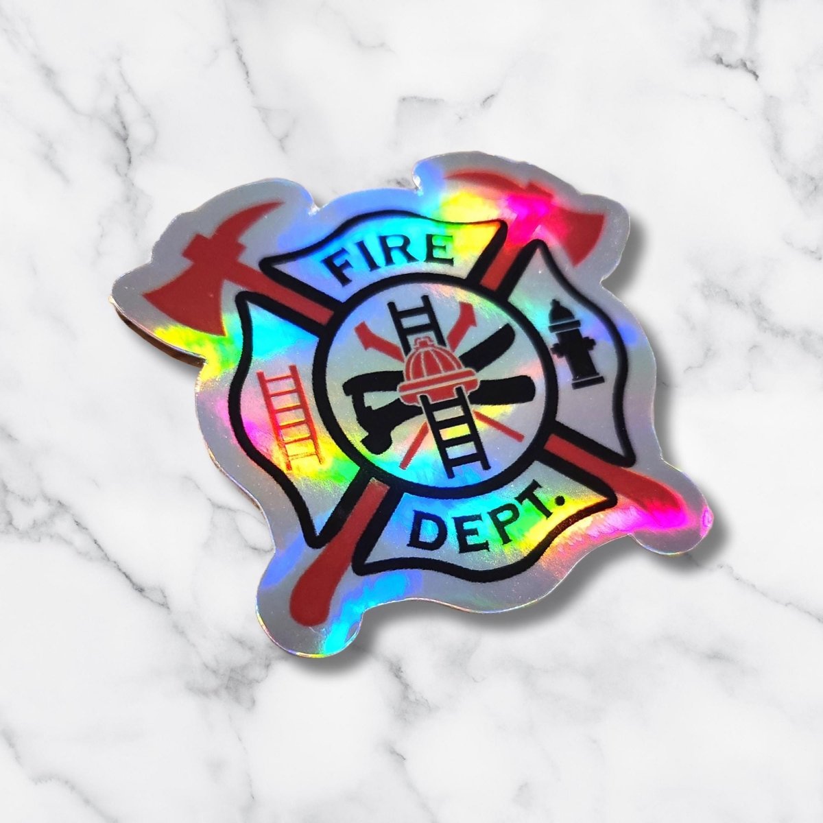 Holographic Fire Department Maltese Cross Sticker: Reflective Vinyl Decal - KWL Creations