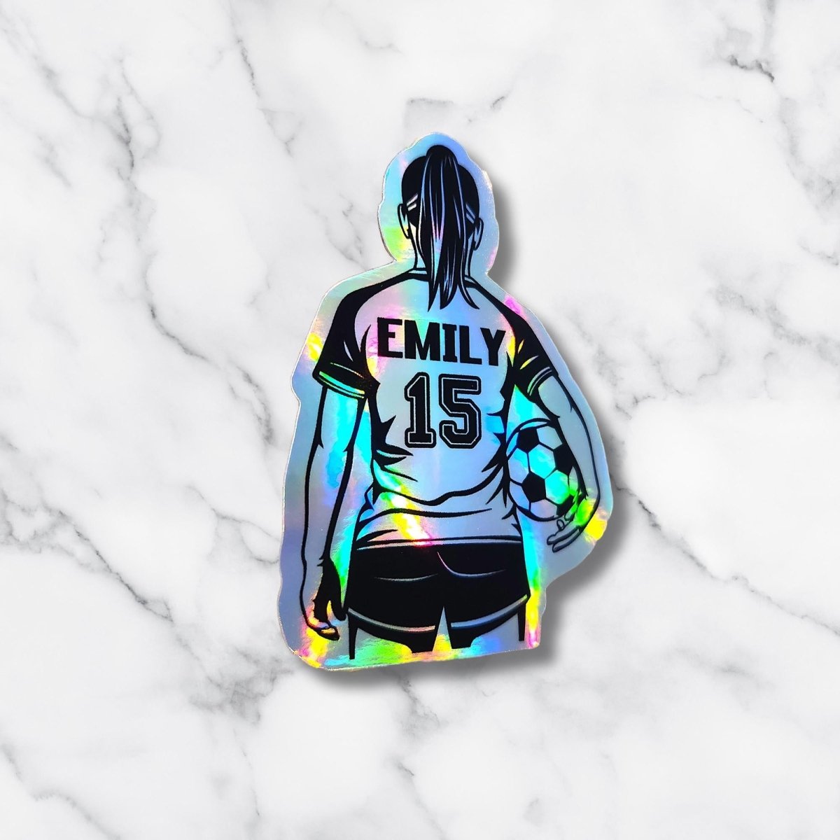 Holographic Girl Soccer Player Sticker: Custom Name & Number Decal - KWL Creations