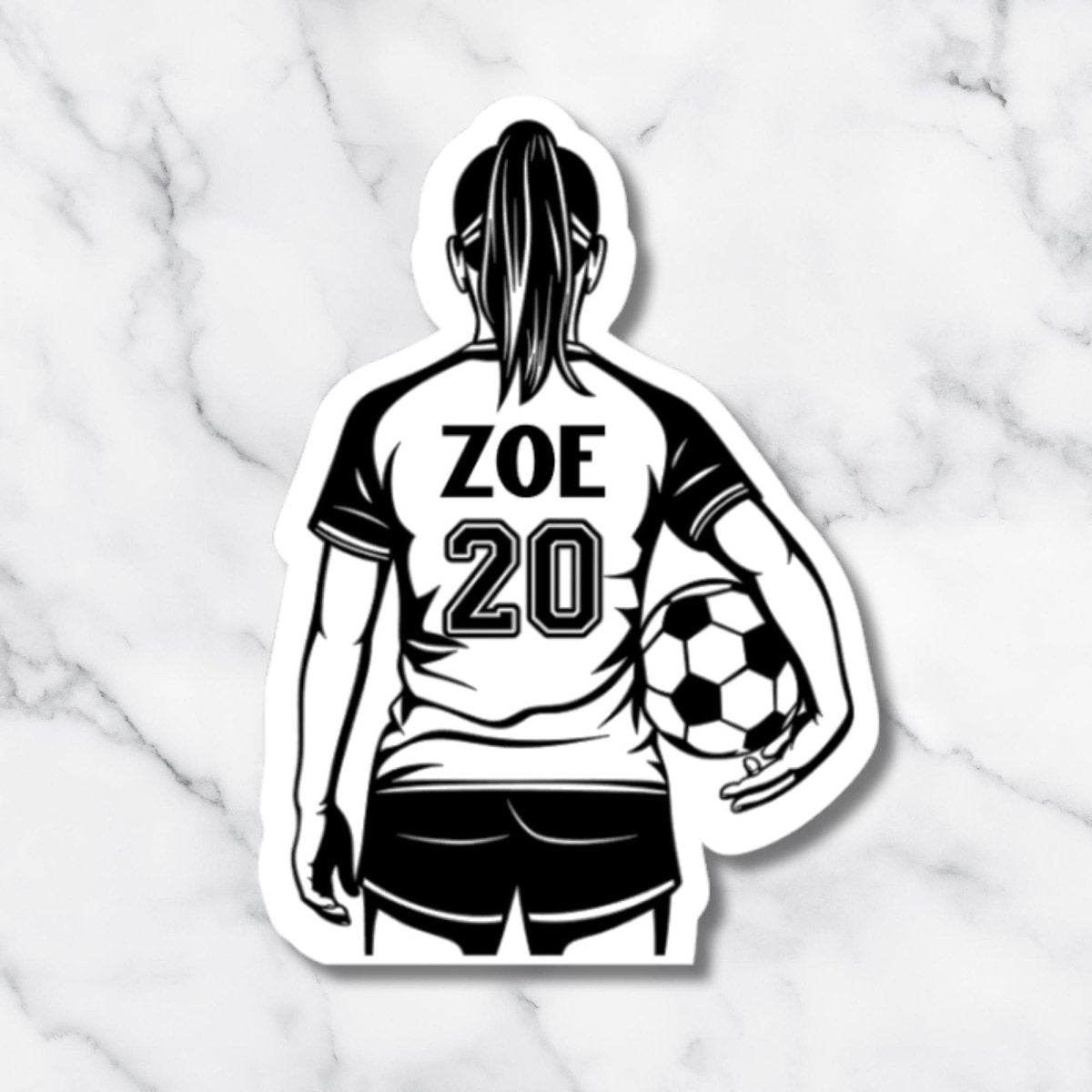 Holographic Girl Soccer Player Sticker: Custom Name & Number Decal - KWL Creations