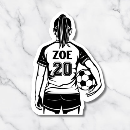 Holographic Girl Soccer Player Sticker: Custom Name & Number Decal - KWL Creations