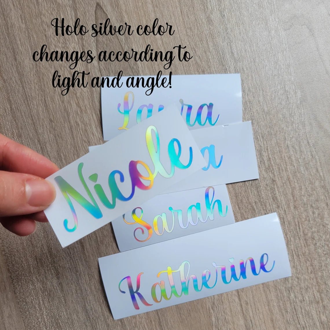 Holographic Name Decal: Custom Cursive Script Text Sticker - KWL Creations