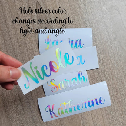 Holographic Name Decal: Custom Cursive Script Text Sticker - KWL Creations