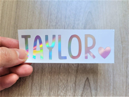 Holographic Name Decal: Custom Text, With Heart - KWL Creations