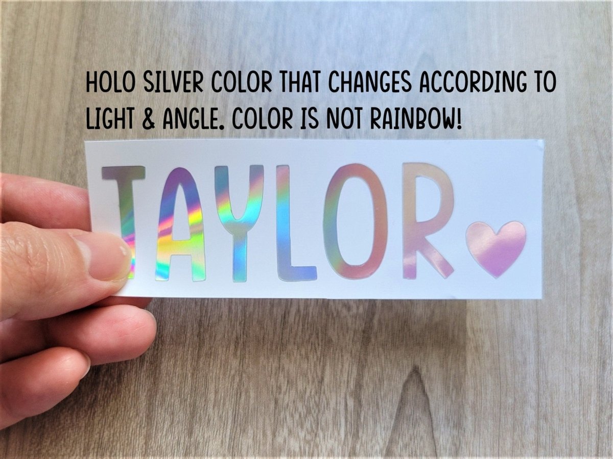 Holographic Name Decal: Custom Text, With Heart - KWL Creations