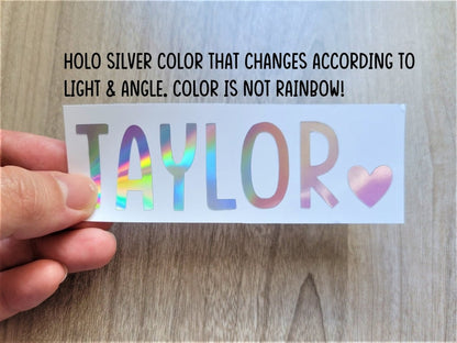 Holographic Name Decal: Custom Text, With Heart - KWL Creations