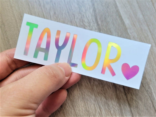 Holographic Name Decal: Custom Text, With Heart - KWL Creations