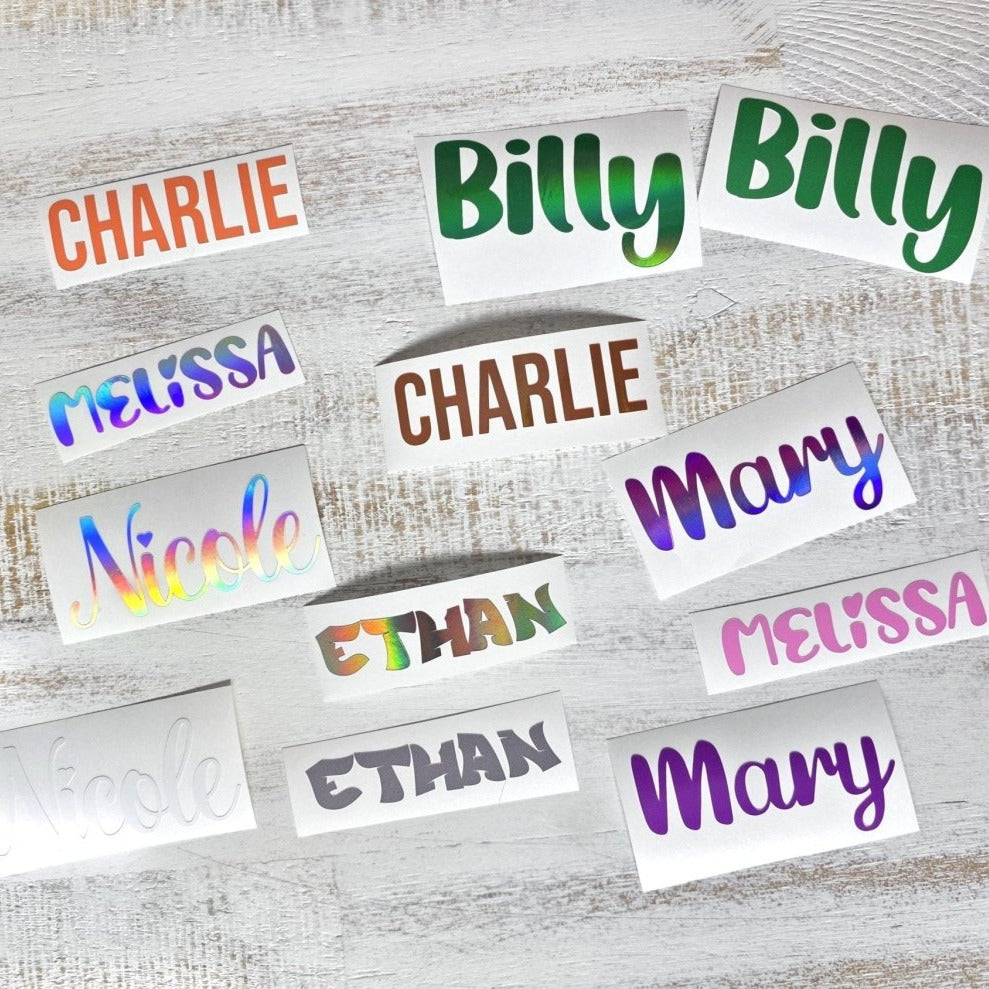 Holographic Name Decal Sticker, Multi Fonts and Colors - KWL Creations