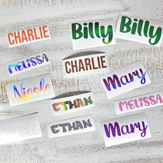 Holographic Name Decal Sticker, Multi Fonts and Colors - KWL Creations