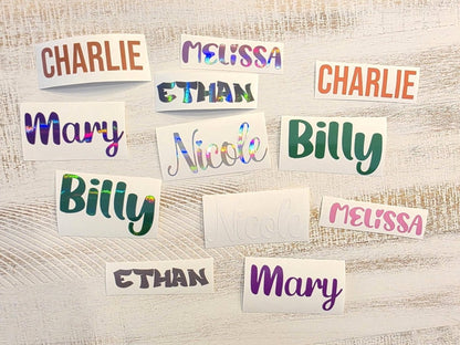 Holographic Name Decal Sticker, Multi Fonts and Colors - KWL Creations
