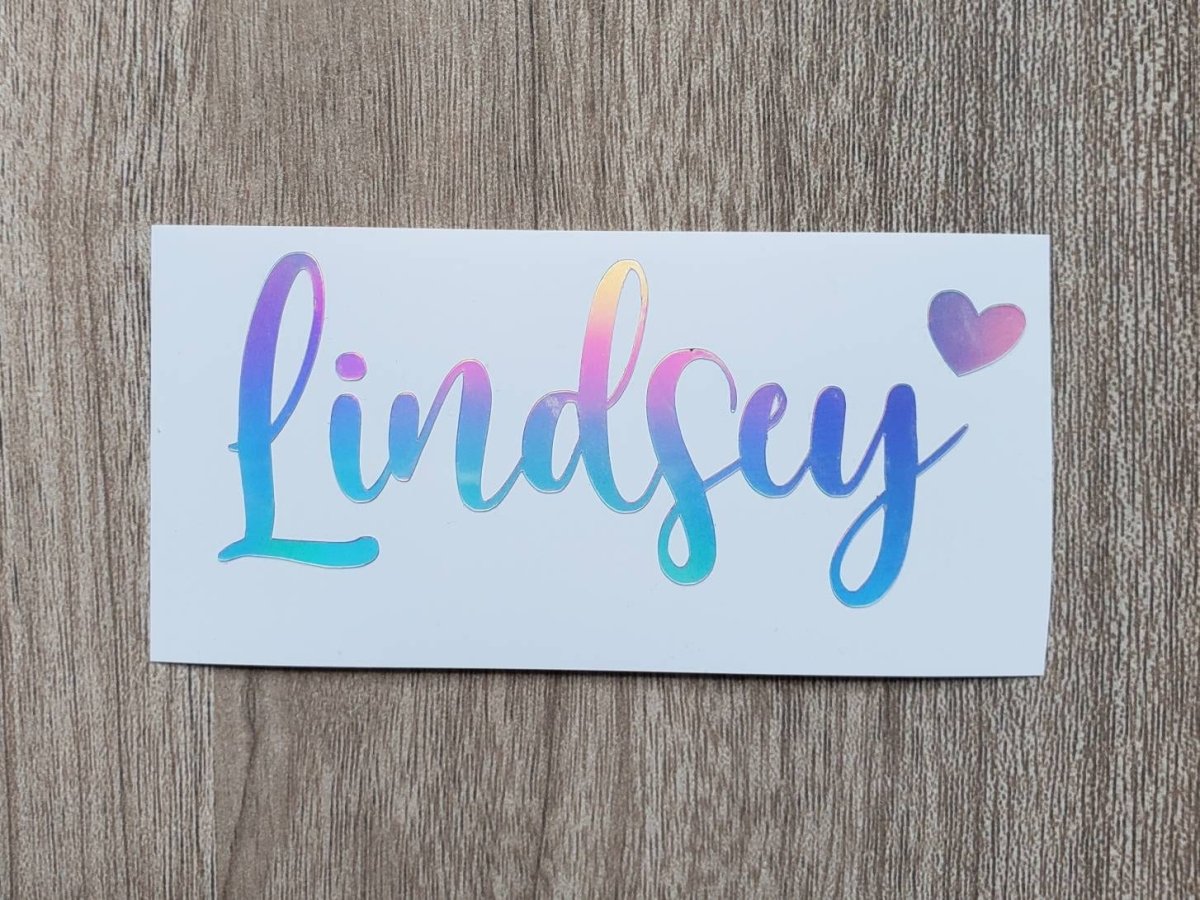 Holographic Name Decal with Heart: Custom Vinyl Decal - KWL Creations