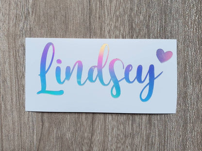 Holographic Name Decal with Heart: Custom Vinyl Decal - KWL Creations