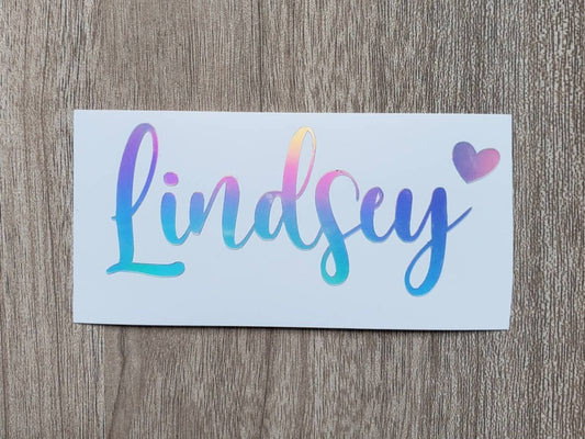Holographic Name Decal with Heart: Custom Vinyl Decal - KWL Creations