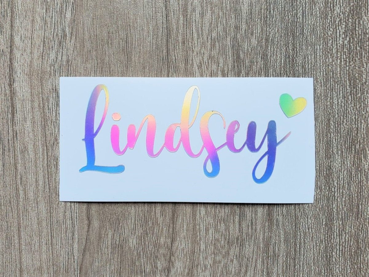 Holographic Name Decal with Heart: Custom Vinyl Decal - KWL Creations