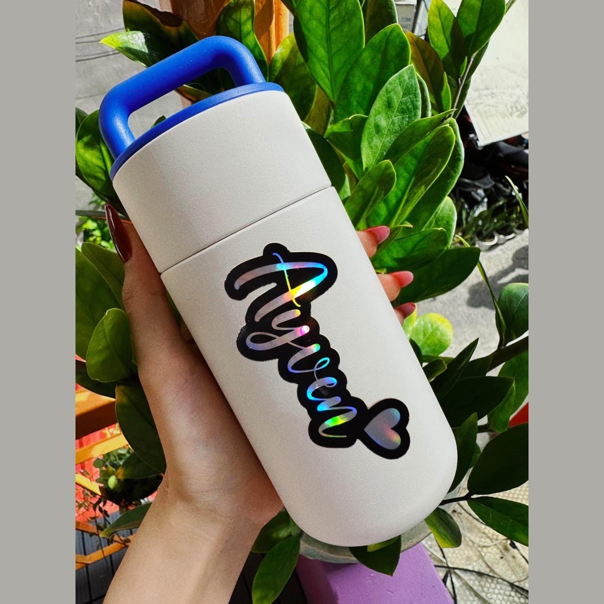 Holographic Oulined Name Sticker with Heart - Cursive Font - KWL Creations