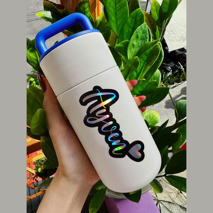 Holographic Oulined Name Sticker with Heart - Cursive Font - KWL Creations