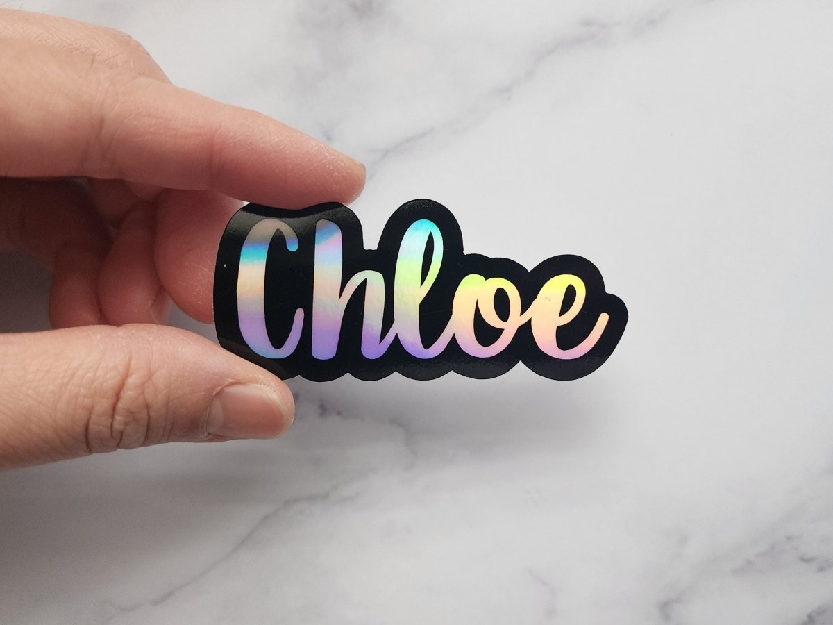 Holographic Outlined Cursive Custom Name Sticker - KWL Creations