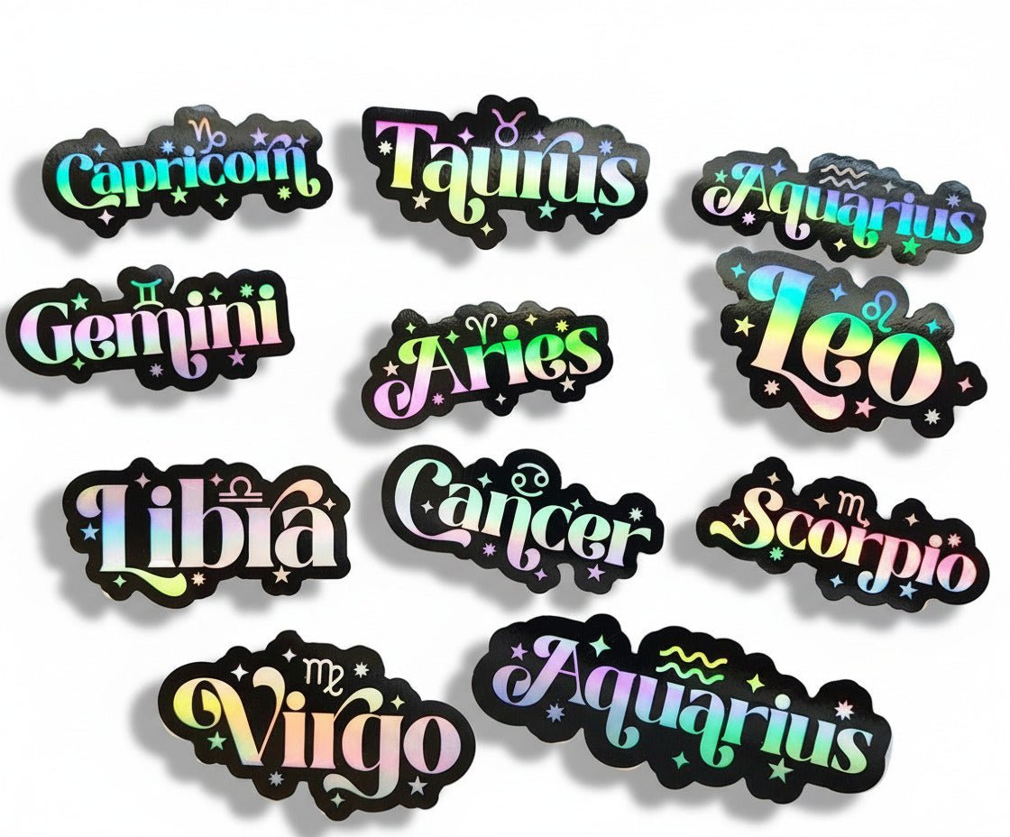 Holographic Retro Zodiac Sign Sticker | Astrology Sticker - KWL Creations