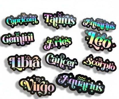 Holographic Retro Zodiac Sign Sticker | Astrology Sticker - KWL Creations