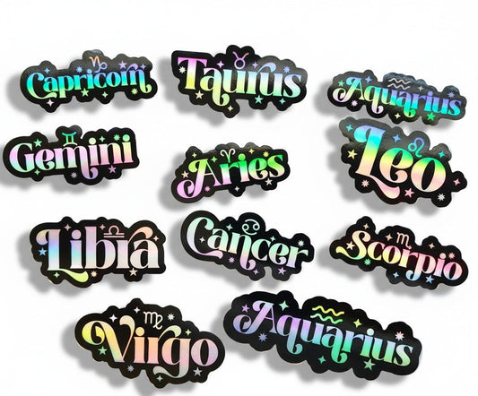 Holographic Retro Zodiac Sign Sticker | Astrology Sticker - KWL Creations