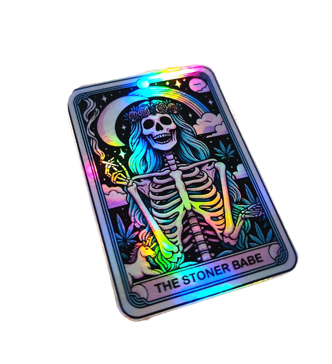 Holographic Skeleton Tarot Card Sticker: Stoner Babe - KWL Creations