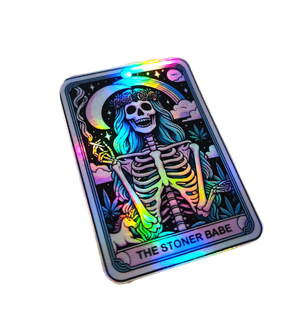 Holographic Skeleton Tarot Card Sticker: Stoner Babe - KWL Creations
